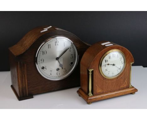Two vintage wooden mantle clocks to include a English Westminster chiming clock and a French Duverdrey &amp; Bloquel platform