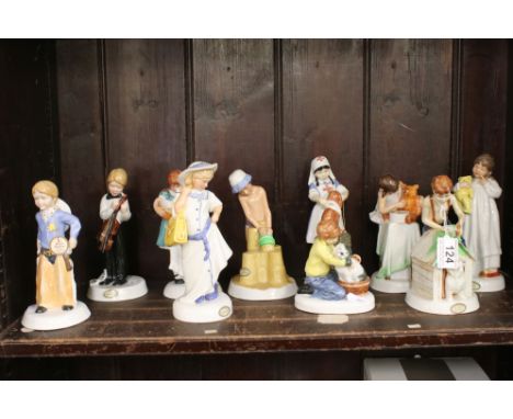 Collection of Ten Royal Doulton Childhood Days Figures including As good as new, And so to bed, And one for you, Please keep 