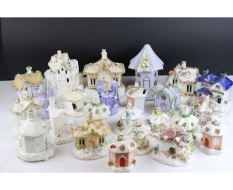 23 antique Staffordshire ceramic Pastille burner houses of various designs. 