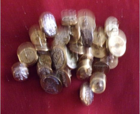 British Military Buttons (25 Small) including: Army Air Corps, Royal Medical Corps, Bedfordshire and Hertfordshire, The Welsh
