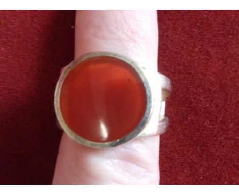 Sliver Ring-Nice solid silver ring with semi-precious orange stone