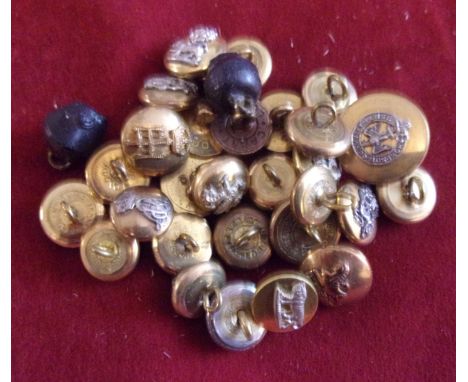 British Military Buttons (30 Small) including: Manchester Regt, Gloucestershire, Highland Light Infantry, Army Apprentice Sch