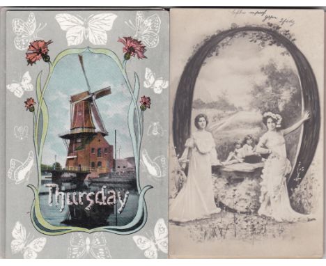 Postcard-Alphabet letter Postcards-(6) Old days (4)-Rotary series etc, several 1906 used