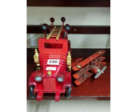 OLD FIRE ENGINE MODEL AND BI-PLANE 