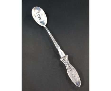 SILVER AND CUT GLASS SERVING SPOON