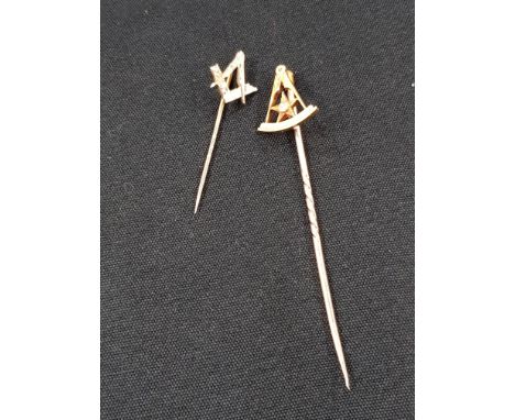 18 CT GOLD MASONIC STICK PIN AND 9 CT GOLD MASONIC STICK PIN 