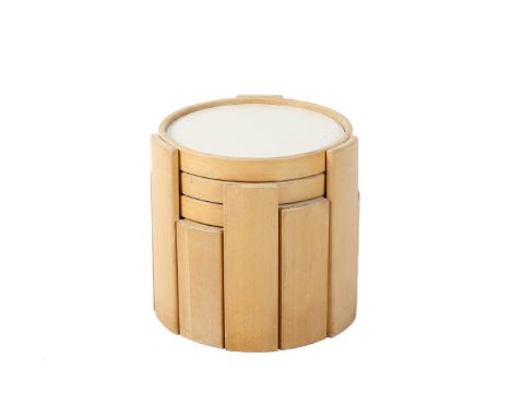 Model 780 - circa 1970s nest of four stacking beech tables. Designed by Gianfranco Frattini for Cassina. Factory label to bas