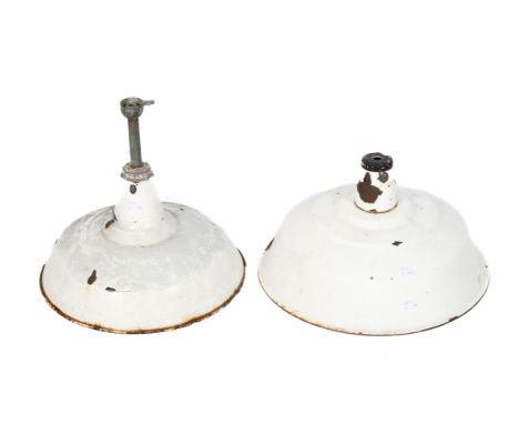 Two mid-century industrial enamel ceiling lamp shades. Max. diameter 45cm