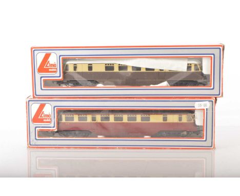 Lima 00 Gauge boxed BR and GWR Railcars (2) 205132 GWR chocolate and cream No 22 and 205133 BR crimson and cream No W22, both