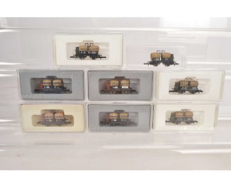 Marklin Mini Club Z Gauge German Wine Barrel Freight Wagons (8), mainly cased, 80313 (4) 2003 Insider special edition example