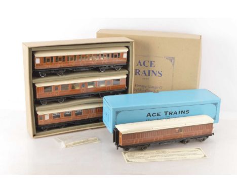 Ace 0 Gauge modern issue C/4 Set A LNER Teak 3-car coach pack and single coach (2), all 3rd No.61639, All 1st No.6461 and bra
