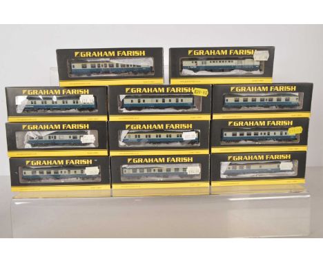 Graham Farish by Bachmann N Gauge BR Blue Grey Coaches (11), all boxed MK1, 374-258B, 374-164, 374-188A, 374-039A, 374-188, 3
