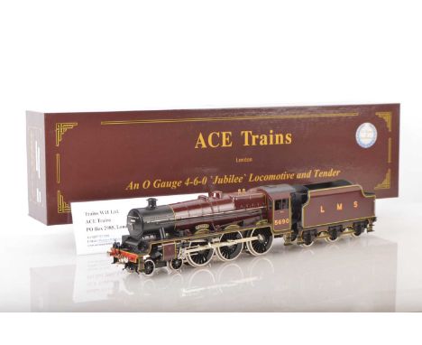 V Ace Trains 0 Gauge Modern issue E/18 4-6-0 Loco & Tender LMS lined Maroon Jubilee class 'Leander' No.5690, 2/3 rail electri