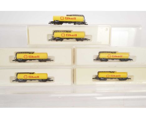 Marklin Mini Club Z Gauge Shell Bogie Tank Wagons (6), a rake of six, 8625, five cased, in yellow livery, G-E, cases P-VG, (6