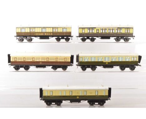 Leeds (LMC) 0 gauge group of Wooden GWR coaches (9), Ocean Mail, buffet car, full brake, 1st 3rd Slip coach, all 1st auto coa