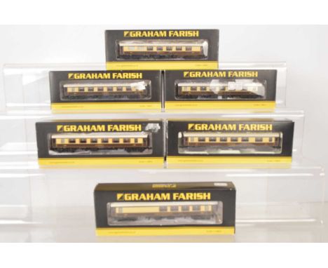 N Gauge Graham Farish by Bachmann Pullman Coaching Stock (6), all boxed, 374-340 Pullman Bar, 374-220C Hawk, 374-220B Falcon,