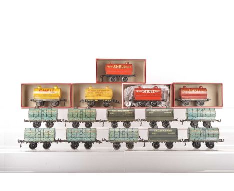 Bing 0 Gauge Group of Petrol Tank wagons (15), consisting of 'Shields & Brown' in blue *7, in grey *3, 'Shell' spirit *3, 'Sh