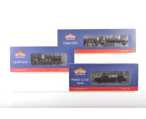 Bachmann 00 Gauge boxed LMS plain black Tank and Tender Locomotives (3), 31-165 ex L&YR 2-4-2T 10695 6DCC, 35-050 ex LNWR Web
