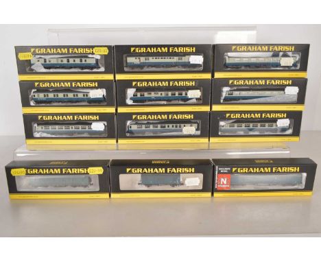 Graham Farish by Bachmann N Gauge BR Blue Grey Coaches (12), all boxed, M2A, 374-680 (2), 374-710 (2), 374-950, MK1, 374-920A