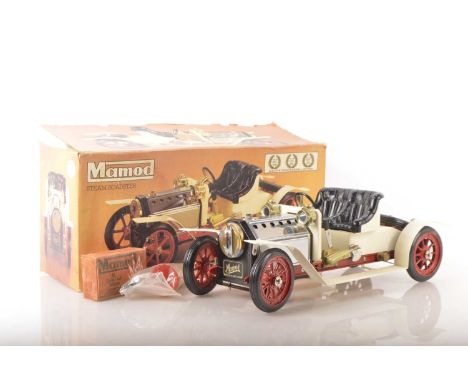A boxed Mamod live steam SA1 Roadster, in off-white with red 'Artillery'-type wheels, G, appears little run but with some lig