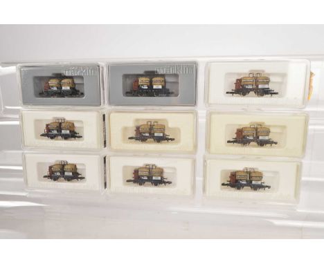 Marklin Mini Club Z Gauge German Wine Barrel Freight Wagons (9), a cased rake of nine, 82171, wine barrel wagons with brake m
