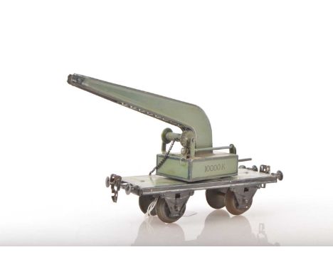 Marklin Gauge 1 Ref: 1951 4-wheel Crane truck, in light grey lined in dark grey with '10000 K' numbering/lettering to the cra