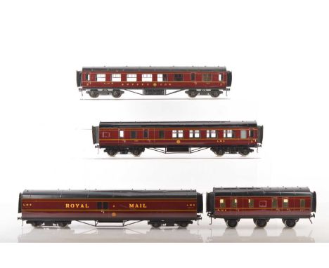 Exley 0 Gauge Group of K5/K6 LMS coaches (4),  consisting of Royal Mail coach No.3022 6, Brake 3rd No.6001, some retouching, 