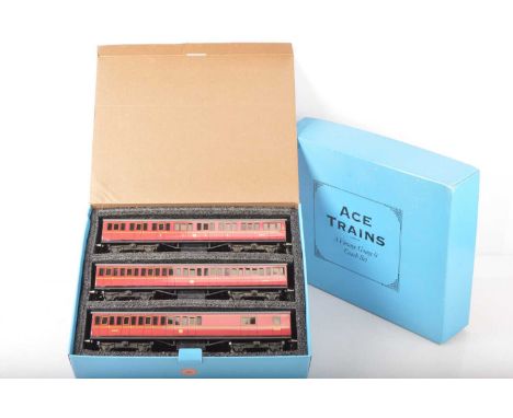 Ace 0 Gauge modern issue C/1 3-car BR Maroon Passenger coaches, all 2nd No.M43279, all 1st No.M43277 and Brake 2nd No.M43278,