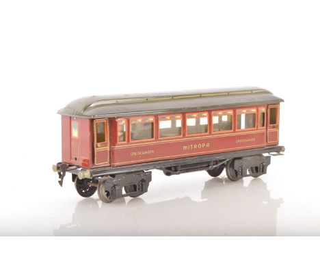 Marklin Gauge 1 Continental outline Mitropa 34cm Speisewagen (Dining Car), in red with orange lining and Gold lettering to th