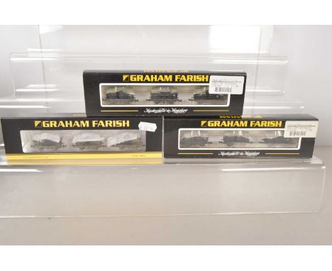 Graham Farish N Gauge Triple Tank Wagon Packs (3), three packs each cased with card sleeves, 377-665 14T weathered Tarmac tan