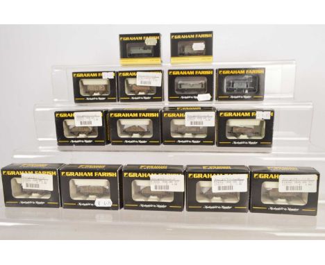 Graham Farish by Bachmann N Gauge Weathered Tippler Wagons and Brake Vans (15), all boxed in grey  livery, a rake of 377-227,