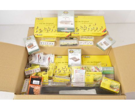 N Gauge Trackside Accessories and Kits (45+),  mainly boxed cased, Noch, unmade kits, N63405, N63903, N63616, N63800, cased f