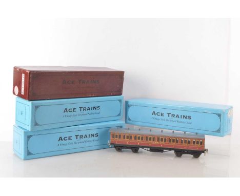 Ace 0 Gauge modern issue C/1 group of LMS Passenger coaches (4), All 1st, All 3rd, 1st/3rd and a Brake end All 3rd with clere
