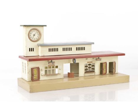 Kibri Large scale Tinplate Continental outline Station, mounted on a grey base measuring 19*7*11 inches (49*18*28 cm) approx,