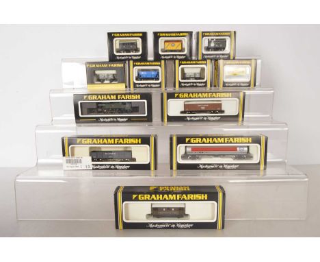 N Gauge Graham Farish/Farish by Bachmann British Outline Steam Tank Locomotive and Goods Wagons (12),  all boxed/cased with c