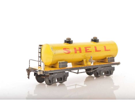 Marklin Gauge 1 Ref: 1954 bogie 'SHELL' Tanker, in yellow with red lettered 'SHELL' to both sides, ladder to one end and to t