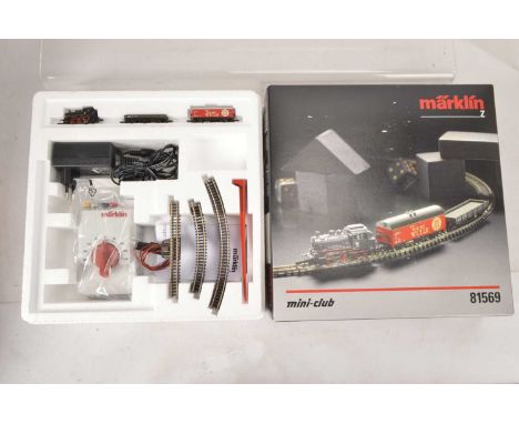 Marklin Mini Club Z Gauge Steam Freight Starter Set,  boxed sets 81569, includes DB 89016 tank locomotive in black livery, tw
