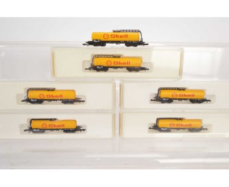 Marklin Mini Club Z Gauge Shell Bogie Tank Wagons (6), a rake of six, 8625, five cased, in yellow livery, G-E, cases P-VG, (6