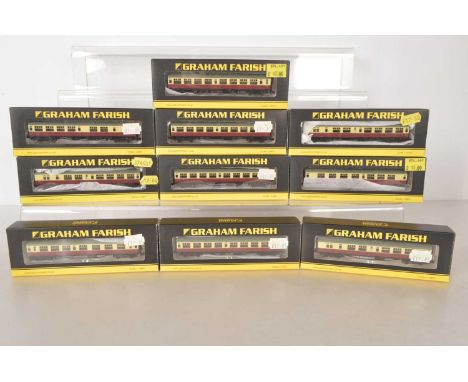 Graham Farish by Bachmann N Gauge BR Crimson and Cream Coaching Stock (10),  all boxed, Bullied coaches, 374-431 (4), 374-441