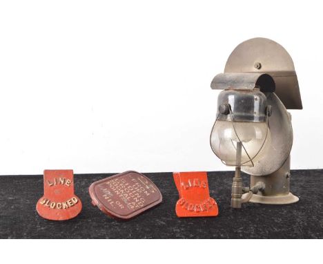 GWR Inspection Lamp and Lever Lead/Collars (4), a brass paraffin pressure Tilley inspection lamp, brass label inscribed Prope