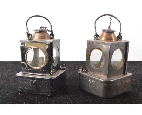 Two Railway Interior Lanterns One With Brass Plaque for Grimsby Docks (2), two LNER Welch Patent lamps by Lamp Manufacturing 