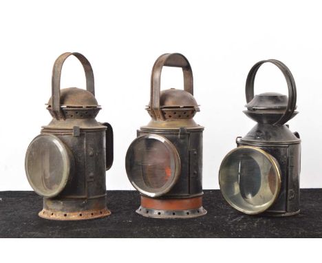 GWR LNER and Another Railway Lamp, (3),  all with loop handles, a Veritas Lamp Works London example, with corroded seized int