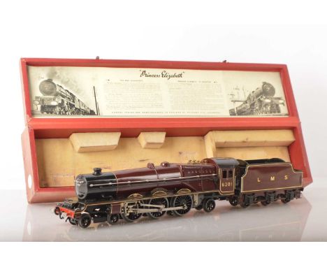 Hornby 0 Gauge 4-6-2 Loco & Tender LMS maroon 'Princess Elizabeth' No.6201, 20 volt 3-rail electric, Crossheads have been rep