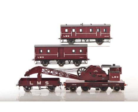 A Finescale 0 Gauge Kit-built LMS Breakdown Train Set (4), from unidentified kits, comprising a Craven Bros 25-ton steam cran