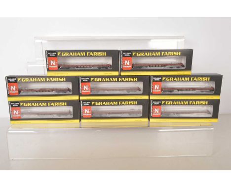 Graham Farish by Bachmann N Gauge Society Carflat Wagons (8),  all boxed, 377-400U BR Bauxite Carflat A wagons produced for t