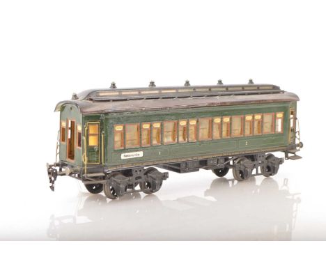 Marklin Gauge 1 German Continental outline 1st/2nd coach, 40 cm in green lined in brown and black with 1 'Hamburg-Koln' coach