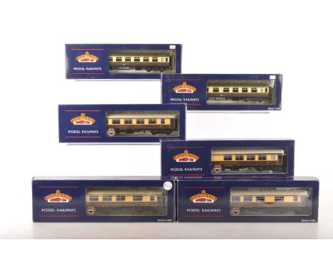Bachmann 00 Gauge boxed chocolate and cream Pullman Cars and GWR Coaches (6) Pullman, 39-290 'Eagle', 39-280 Kitchen Car 'Eme