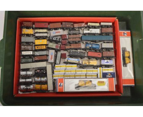 N Gauge Goods Wagons (65), mainly unboxed, includes, tank wagons, vent vans, hoppers, containers, open wagons, brake vans,  e