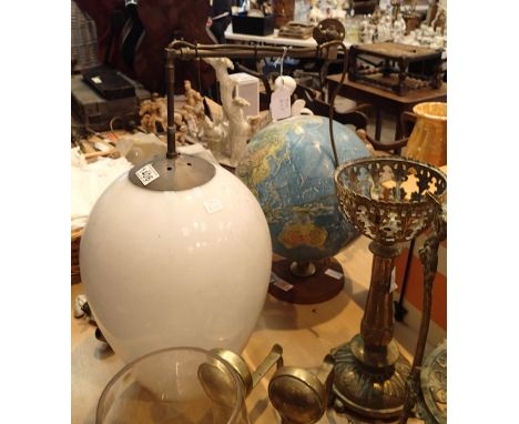 Large oval milk glass shop light fitting originally gas converted to electricity. Not available for in-house P&amp;P, contact