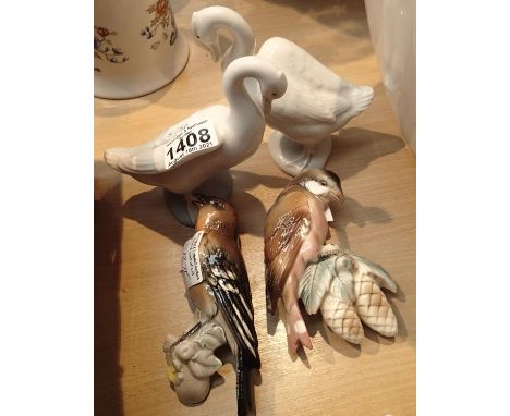 Pair of Nao geese and two wall mounted garden birds. Not available for in-house P&amp;P, contact Paul O'Hea at Mailboxes on 0